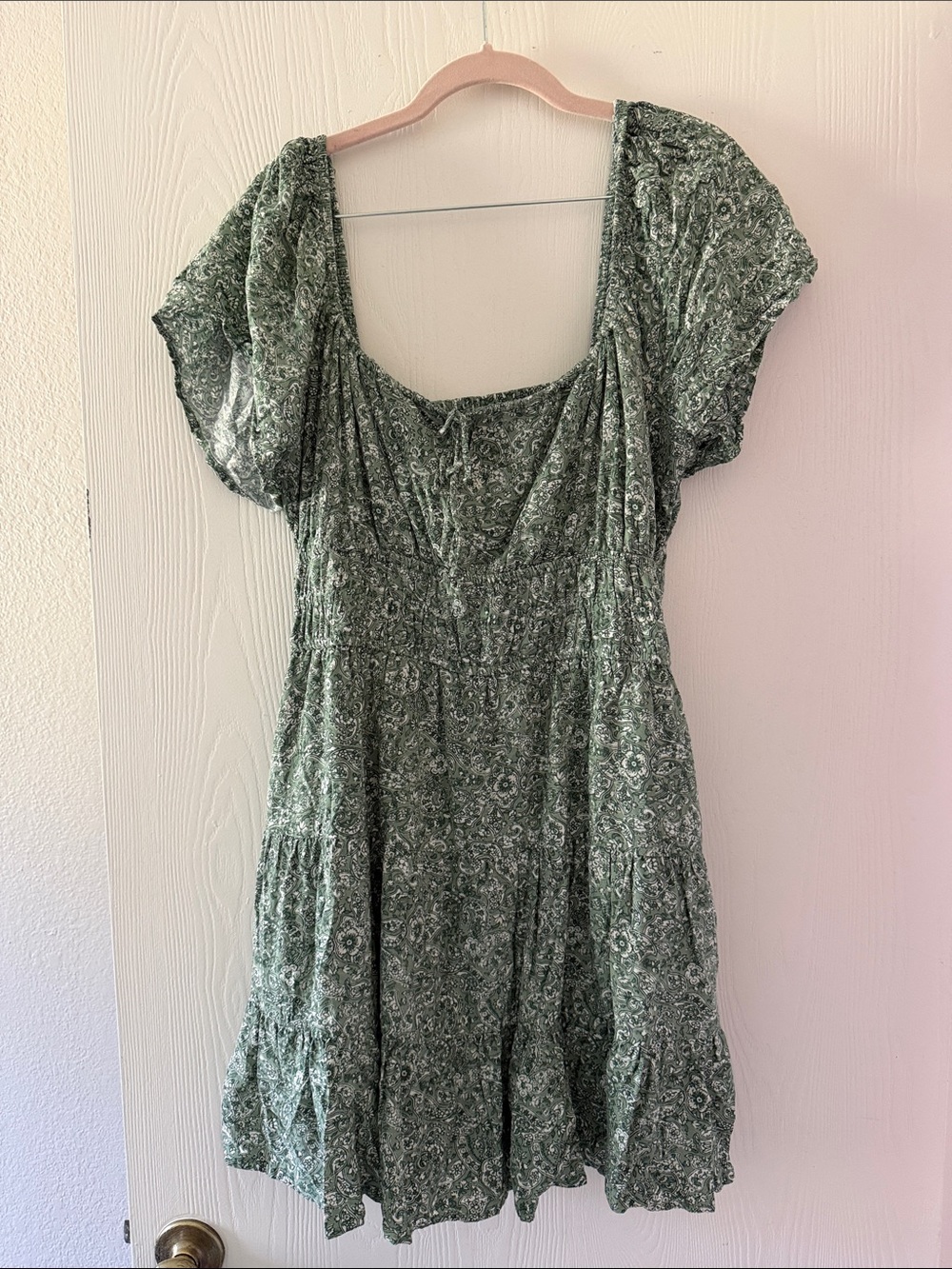 Hollister Green Floral Smocked Tiered Mini Dress